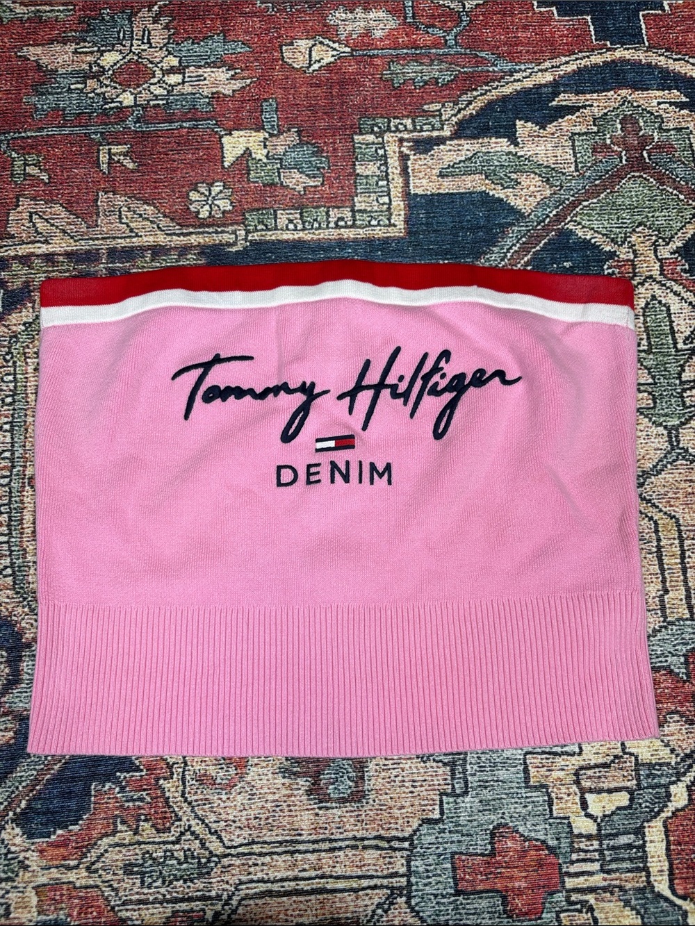 Tommy Hilfiger Pink Tube Top with Red & White Trim